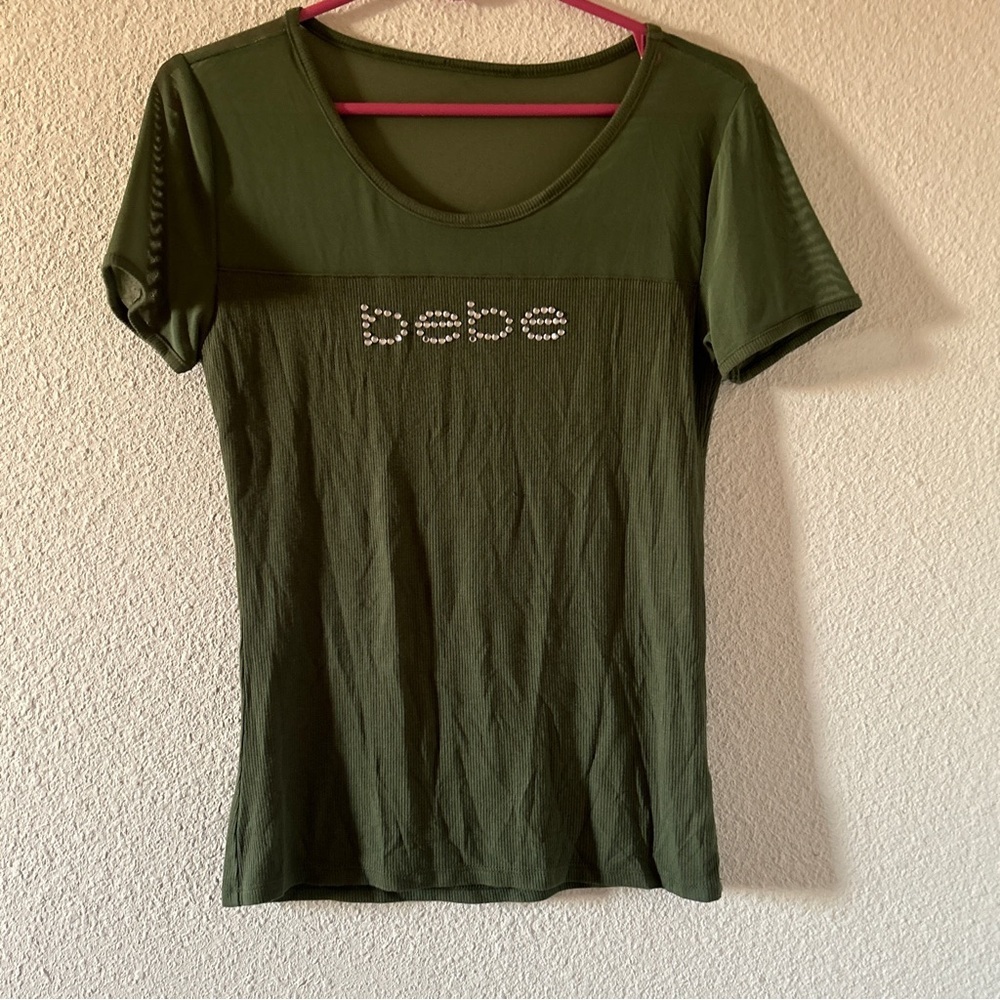 Bebe Y2K Rhinestone Sheer Street Gorpcore dressy Casual Party Women’s S/M Green